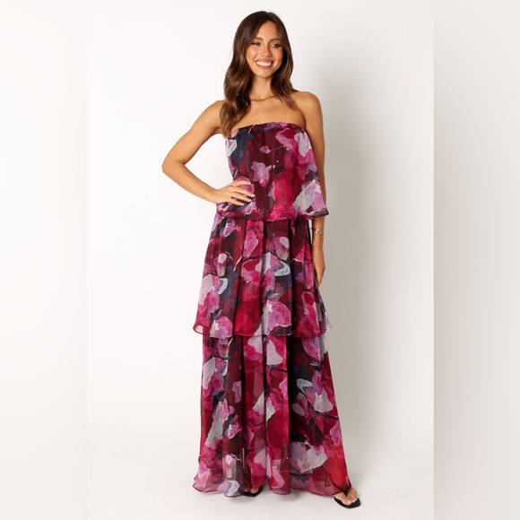 Petal & Pup Dresses & Skirts - Petal & pup strapless chiffon tiered floral maxi dress nwot